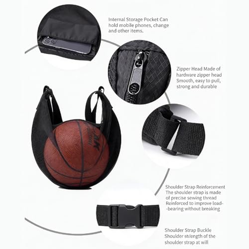 1pc Basketball Bag，Multi-Purpose Sports Equipment Carrier，Fits Basketballs Footballs Volleyballs，Adjustable Shoulder Strap Sports Sling Bag，With Internal Pocket for Small Items