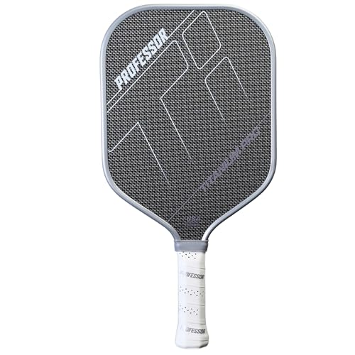 Professor PhD Raw Carbon Fiber Premium Pickleball Paddle Racket - USA Pickleball Approved - Honeycomb Core - Power & Control - color: TI - SQUARE