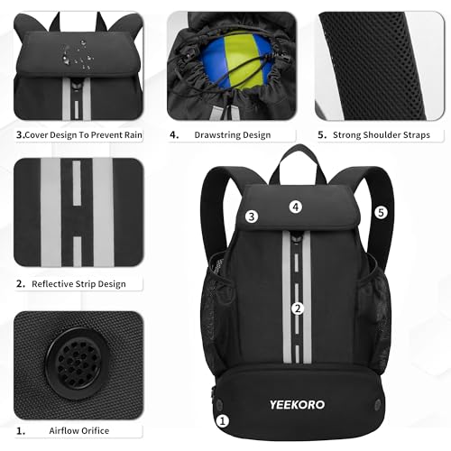 Soccer Backpack Multifunctional Sport Gym Bags with Dry-wet Separate & Shoe Compartment for Basketball Volleyball