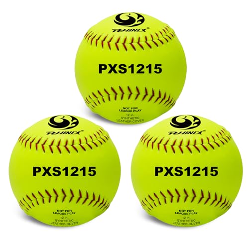 PHINIX Slow-Pitch Softballs Cork Core 11" & 12" Options Great for Practice + Training - size: 12 Inch, style: Bag of 3