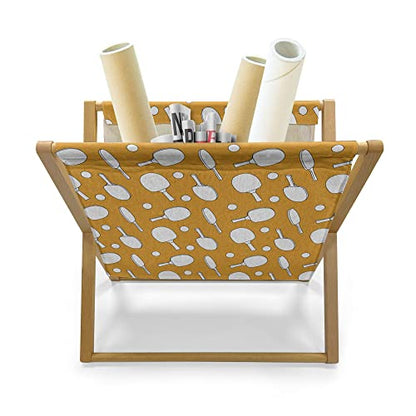 Lunarable Tennis Magazine and Book Holder, Ping Pong Rackets and Balls on a Warm Toned Backdrop Monochrome Sports Pattern, Decorative Floor Rack Organizer for Living Room, 22"x19", Orange White