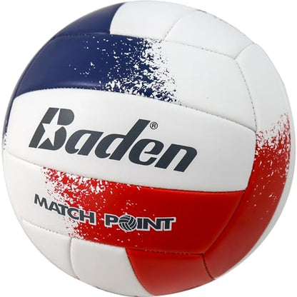 Baden | Match Point | Cushioned Synthetic Leather | Outdoor Recreation Backyard Volleyball + College Camp Ball | Official Size 5 - color: Red/Navy/White