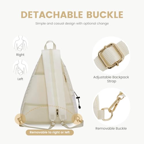 Women's Pickleball Backpack - Quilted Crossbody Sling Bag for Tennis & Pickleball Paddle - color: Beige, size: Medium