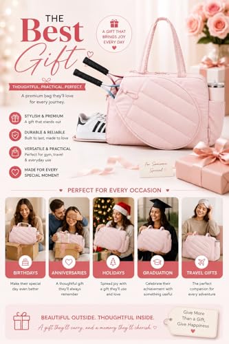 Pickleball,Tennis Racket Bag,Gym Bag for Women,Man. Quilted, Holds 2 Rackets with Shoe Compartment. Sport Bag for Gym, Court, Travel Duffle Bag - color: Candy Pink