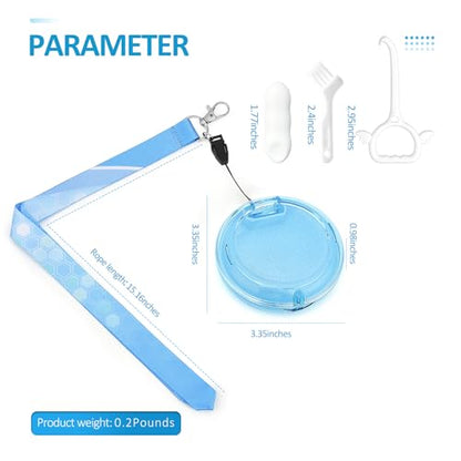 Retainer Case Slim Aligner Case with Vent Holes Cute Dental Brace Box with Retainer Removal Tool and Brush Compatible with Night Guard and Mouth Guard (Clear Blue with Lanyard)
