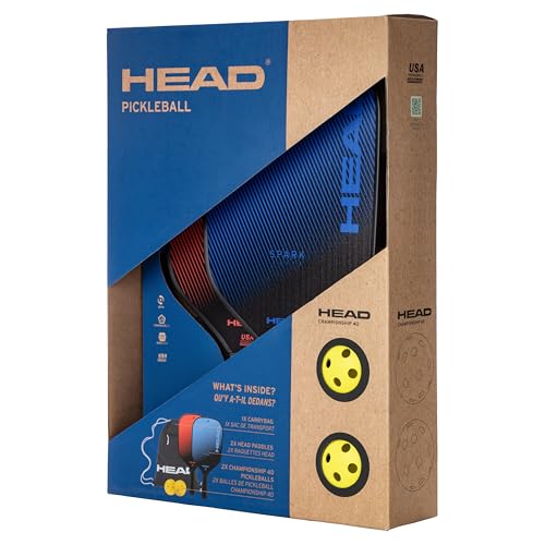 HEAD Pickleball Spark Starter Pack – 2 Spin+ Paddles, 2 Championship 40 Outdoor Balls & Premium Gym Sack – Lightweight Fiberglass Beginner Pickleball Set
