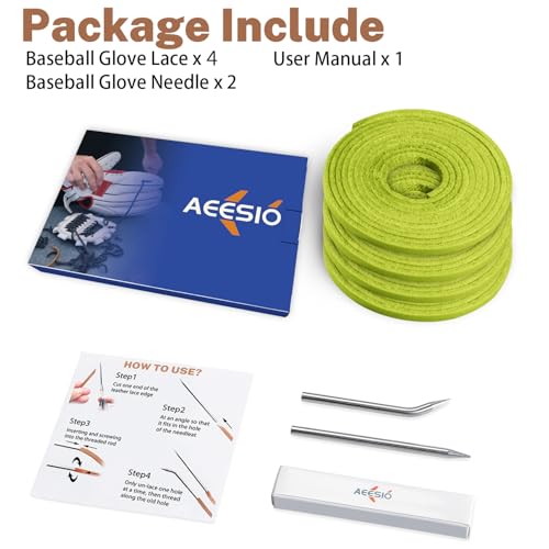 Softball Baseball Glove Lace, Mitt Lace Repair Kit Includes 2 Leather Laces and Lacing Needle for Catcher's Glove - color: Apple_green