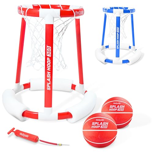 GoSports Splash Hoop 360 Floating Pool Basketball Game - Choose Red or Blue - Includes Hoop, 2 Balls and Pump - style: Splash Hoop 360