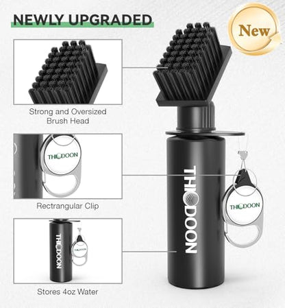 THIODOON 2 Pack Black Golf Club Brushes Set with Handy Retractable Clip & 4oz/7.5 Inch Squeeze Water Bottle Easy Cleaning with Nylon Golf Club Cleaner Head Essentials Golf Accessories for Men