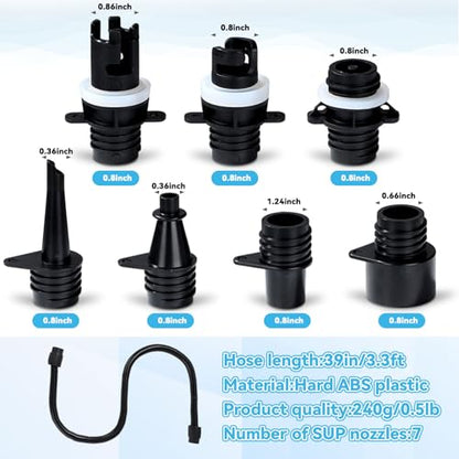 Paddle Board Pump Adapter Set Universal Sup Pump Adaptor Hose with 7 Air Valve Nozzles Boat Air Compressor Valve Converter Swivel Threaded Connector Kits for Inflatable Paddleboard Boat Tent Kayak