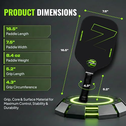 ZENTROVA Carbon Fiber Pickleball Paddle – T700 Raw Carbon Surface, 16mm PP Honeycomb Core, Max Spin & Control with Complete pickleballs Set, Cover & Carry Case – Beginner to Intermediate, Men & Women