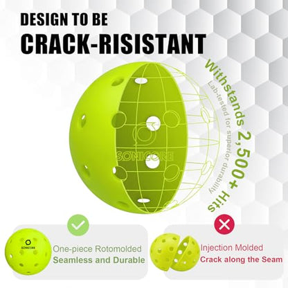 SONICORE Premium Outdoor Pickleball Balls, 4/12 Pack, Extreme Durability, One-Piece Mold, Tournament-Ready Level, 40-Hole Precision Drilled, Crack-Resistant, Seamless - size: 4 Count