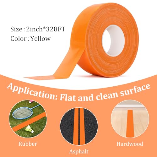 328FT Pickleball Court Marking Kit Orange Temporary Pickleball Court Lines Tape for Badminton, Tennis, Basketball, Pickleball Court Marking