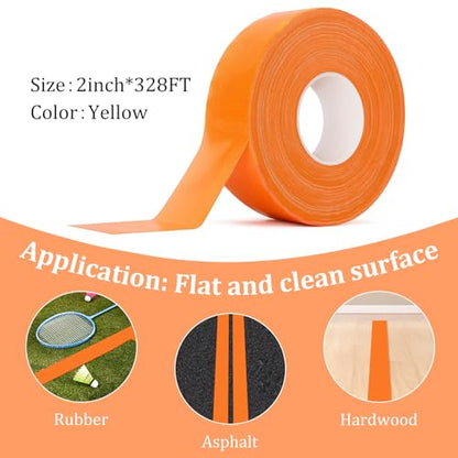 328FT Pickleball Court Marking Kit Orange Temporary Pickleball Court Lines Tape for Badminton, Tennis, Basketball, Pickleball Court Marking