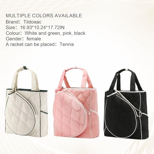 2-in-1 Tennis Tote Bag & Tennis Racket Backpack – Extra-Large Quilted Pickleball Racquet Bags, Water-Resistant & Lightweight for Men & Women - color: Black
