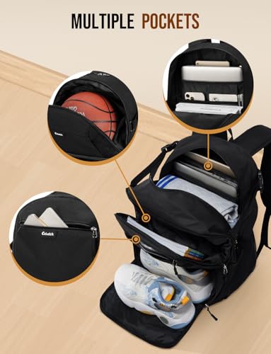 Basketball Backpack with Shoe Compartment Large Basketball Bag with Ball Holder for Men Women Gym Backpack fit Volleyball Football for Sports Travel Gym - Black - color: Black
