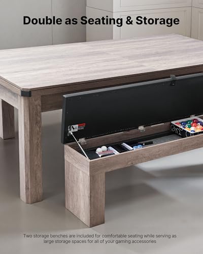 VEVOR 7ft 3-in-1 Multi Game Table with Dining, Pool, and Tennis Table, for Family Game Room Adults, Includes Full Set of Accessories, - style: 2 Benches for Storage and Accessories