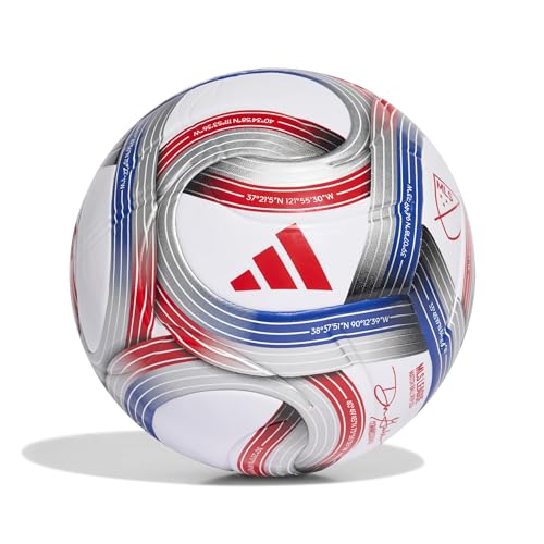 adidas Unisex MLS Soccer Ball - color: White/Team Royal Blue/Red/Silver Metallic League NFHS, size: 5