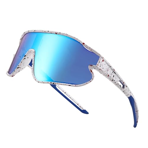 Kids Baseball Sunglasses - Youth Baseball Sunglasses for Boys Girls - Sports Softball Shades Age 6-14 - color: B1 White / Blue Mirror