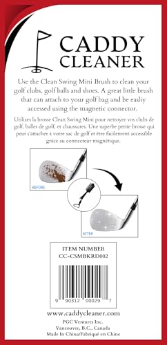 Clean Swing Mini Brush – Golf Club Cleaner with Magnetic Clip, Dual-Sided Brush | Golf Accessories for Men, Best Golf Gift | Caddy Cleaner - color: Black/Red