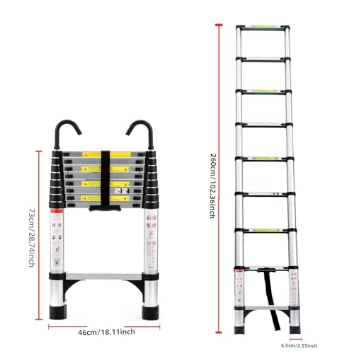 Telescoping Ladder, Aluminum Lightweight Extension Ladder with 2 Triangle Stabilizers, Heavy Duty 330lbs Max Capacity, Multi-Purpose Collapsible Ladder for RV or Outdoor Work (8.5FT) - size: 8.5FT