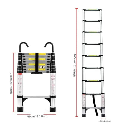 Telescoping Ladder, Aluminum Lightweight Extension Ladder with 2 Triangle Stabilizers, Heavy Duty 330lbs Max Capacity, Multi-Purpose Collapsible Ladder for RV or Outdoor Work (8.5FT) - size: 8.5FT