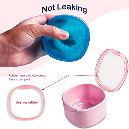 Denture Bath Case, Retainer Cleaning Box, No-Leak Denture Case, Mouth Guard, Night Guard and Retainer (pink) - color: Pink