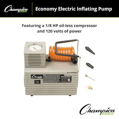 Champion Sports Electric Ball Inflator – Quiet High-PSI Air Compressor & Ball Pump for Sports Balls, 110–120V AC - size: 1/8 HP - 20 PSI (Economy)