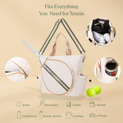 Tennis Bag for Women Racket Tote, Stylish Backpack - Unisex Racquet Sports Pickleball Bag Convertible Shoulder, Crossbody Strap Large Compartment - color: Tote - Black Pink