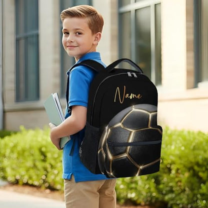 Custom Backpack for Kids - Soccer Backpacks for Boys Toddler, 17 Inch Large Capacity Soccer Lovers Schoolbag for Kindergarten Elementary - color: Black
