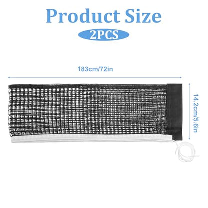 2Pcs Table Tennis Net Nylon Pingpong Net for Indoor Outdoor School Gym Black Tables Nets Replacement String Tension Table Tennis Nets Easy to Use and Portable (70.87" x 5.91")