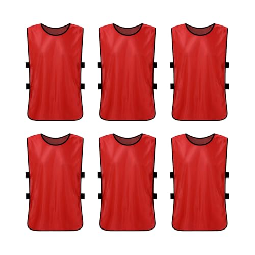 6 Pcs Pinnies Team Practice Vests with Resistance Bands for Child Youth Teen Adult,Ideal for Soccer, Football,Basketball - color: Red, size: Child/5-10 Years Old