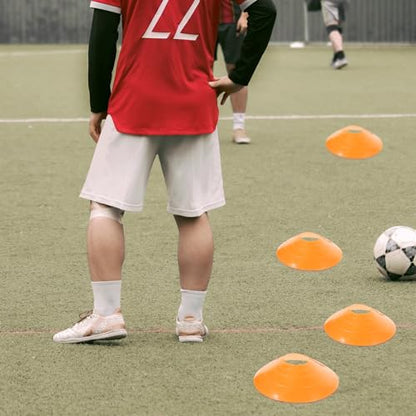 SOLUSTRE Soccer Training Cones Disc Set with Straps, 50 Orange Lightweight Agility Practice Markers, Portable Football Obstacle Equipment for Soccer Drills and Coaching