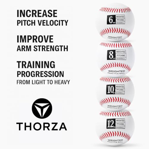 Thorza Weighted Baseballs for Pitching & Throwing Training - Velocity Building Balls for Hitting Practice & Strength Development - Youth to Pro, (6,8,10 and 12 Oz) - Set of 4 (9" Balls)