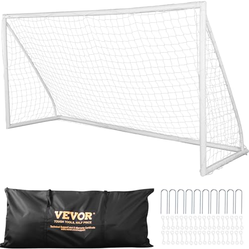 VEVOR Portable Soccer Goal, 12 x 6 ft Large Practice Soccer Net, Steel Fiberglass Structure Training Goal Set with Carry Bag, All-Weather Outdoor Use, for Backyards, Parks, School Fields - style: 12x6 ft PVC