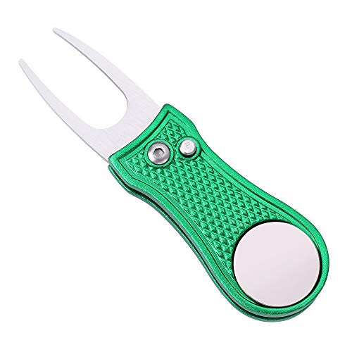 Mile High Life Golf Divot Repair Tool, All Metal Foldable Divot Tool with Pop-up Button & Magnetic Ball Marker - color: Green Bone