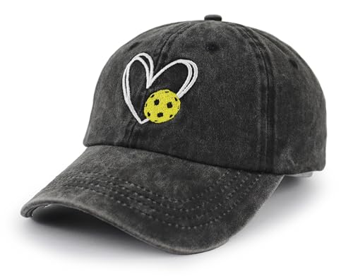 Pickleball Baseball Cap for Men Women, Funny Adjustable Embroidered Cotton Outdoor Sport Pickle Ball Heart Hat - color: Black