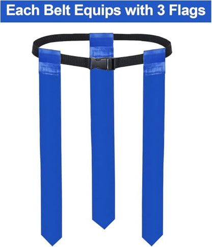 14 Players Flag Football Belts, Adjustable Flag Football Belt Set with Orange and Blue Flags for Youth and Adult, Each Belt with 3 Flags