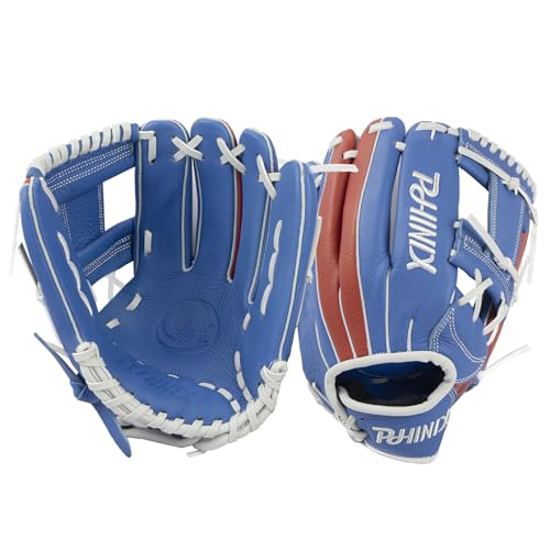 PHINIX Full Grain Leather Baseball Glove Sizes 11Inch -12 Inch - color: Blue&Red-1, size: 11.5“
