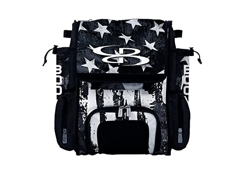 Boombah Mini Superpack Youth Bat Pack: USA Stars & Stripes Black Ops Black & White, Baseball & Softball Bag with 2 Bat Sleeves and Shoe Compartment