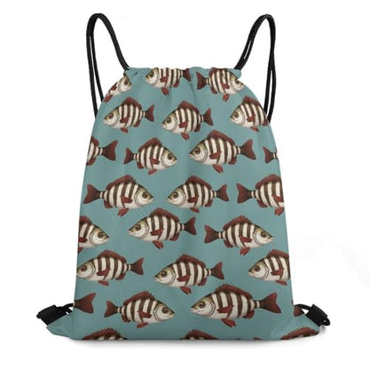 Gym Drawstring Bag Sports Sackpack Waterproof String Backpack with Shoe Compartment for Hiking Swimming Training, Fishing Fish Bass Smallmouth Lake Blue Great Lakes Bags - color: Picture (364)