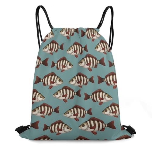Gym Drawstring Bag Sports Sackpack Waterproof String Backpack with Shoe Compartment for Hiking Swimming Training, Fishing Fish Bass Smallmouth Lake Blue Great Lakes Bags - color: Picture (364)