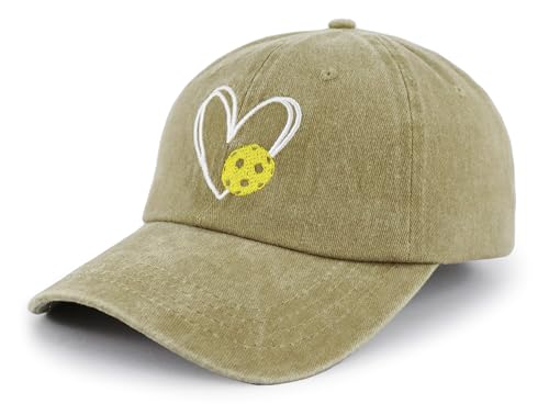 Pickleball Baseball Cap for Men Women, Funny Adjustable Embroidered Cotton Outdoor Sport Pickle Ball Heart Hat - color: Nature