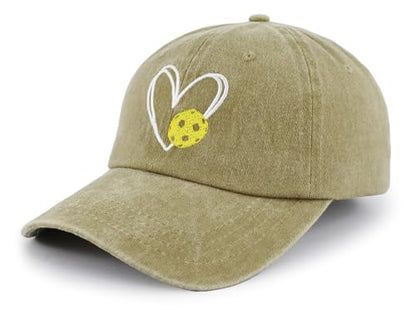 Pickleball Baseball Cap for Men Women, Funny Adjustable Embroidered Cotton Outdoor Sport Pickle Ball Heart Hat - color: Nature