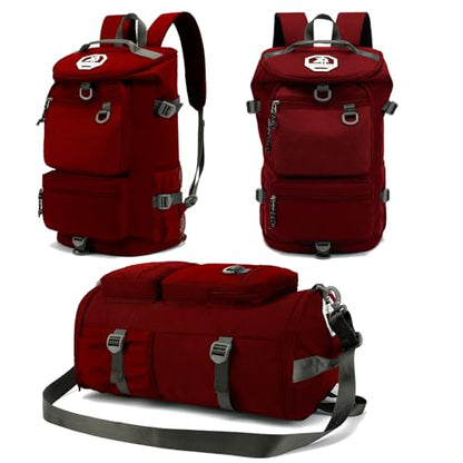 Solid color gym duffel bag backpack, wrestling bag,with shoe compartment, 4 kinds of back method waterproof travel sports walking laptop Lightweight (B-Magenta Red) - color: B-Magenta Red
