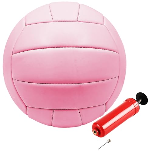 ABAJI Volleyball Official Size Thicker PVC Pure Color with Pump Waterproof Anti-Explosion Design Training Practice Indoor Outdoor Beach Pool Play - color: Pink