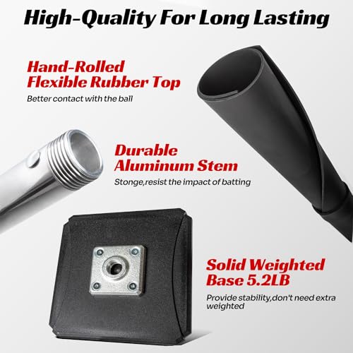 JASCOPRO Portable Batting Tee,Height Adjustable from 25-37 inch Hitting Tee For Baseball and Softball, Easy Assemble Premium Baseball Tee with Rubber Top,Metal Base Softball Tee for Kids/Youths/Adults
