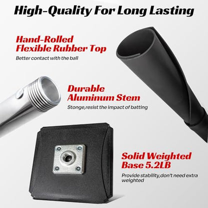 JASCOPRO Portable Batting Tee,Height Adjustable from 25-37 inch Hitting Tee For Baseball and Softball, Easy Assemble Premium Baseball Tee with Rubber Top,Metal Base Softball Tee for Kids/Youths/Adults