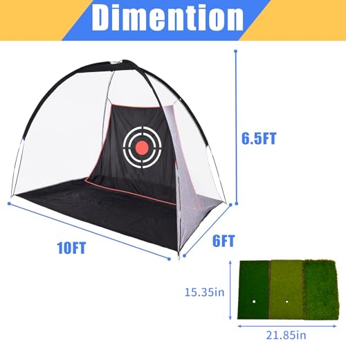 Golf Practice Net with Mat & Accessories: Portable Swing Trainer for Backyard Driving – Durable Target Cloth for Men & Golf Enthusiasts – 10X6X6.5FT Indoor Outdoor Use