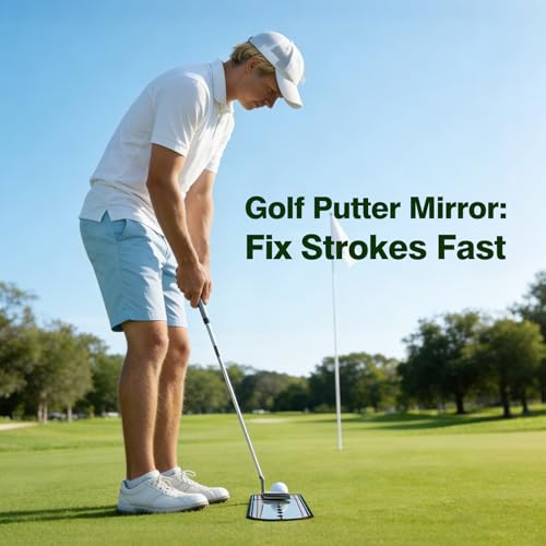 Golf Putting Mirror Training Aid, Alignment Training Tool for Putting Practice, Putter Mirror with Precision Lines for Eye & Shoulder Alignment, Portable Golf Putting Aid, 12" x 5.7"